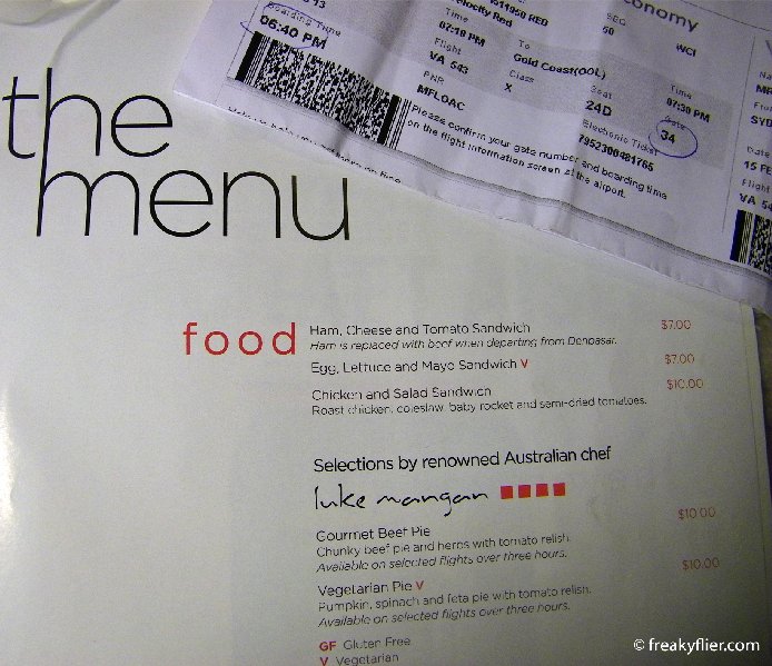 The food menu on Virgin Australia February 2012