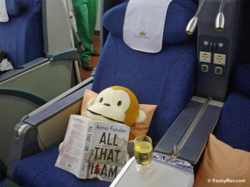 The Business Class seats recline flat to 170 degrees (but my seat-mate was comfortable enough)