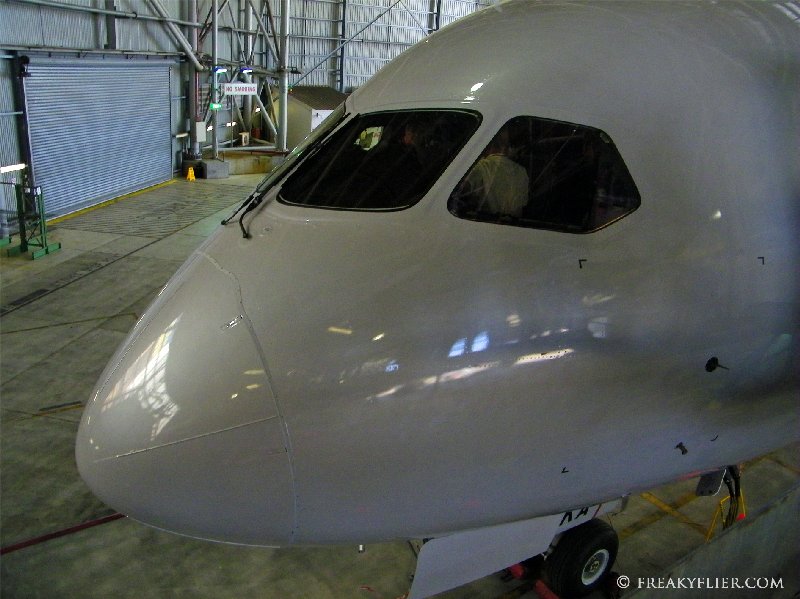 The cockpit and nose of the first Jetstar Boeing 787-8 Dreamliner.