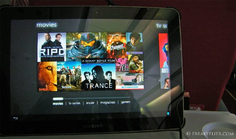 Air Asia X's entertainment system, pre-loaded with a small offering of entertainment