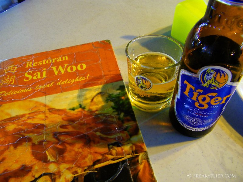 Restauran Sai Woo menu and a Tiger beer