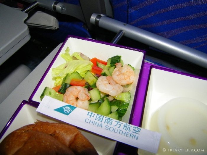 Side salad with shrimp on China Southern Airlines