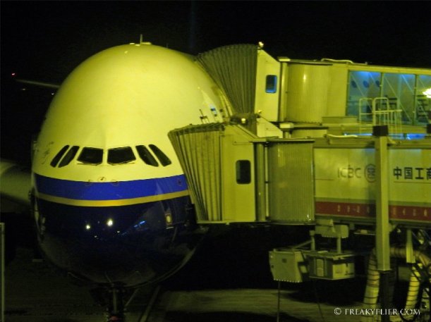 China Southern Airlines Airbus A380 ready for boarding at Guangzhou International Airport