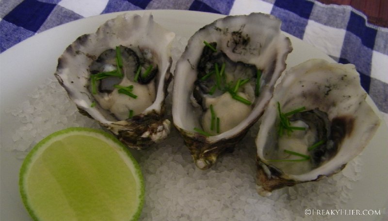 Oysters with lime chili and chives
