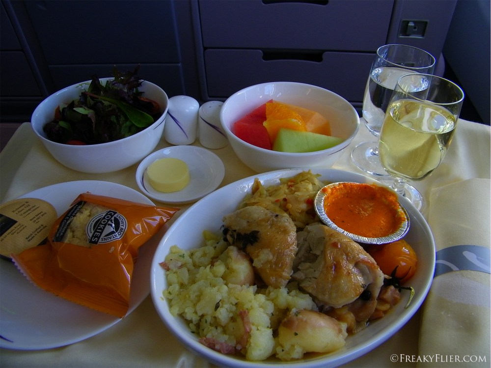 Business Class lunch on board China Airlines to Auckland