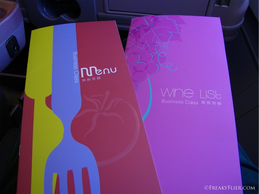 Inflight Menus on board China Airlines Sydney to Auckland