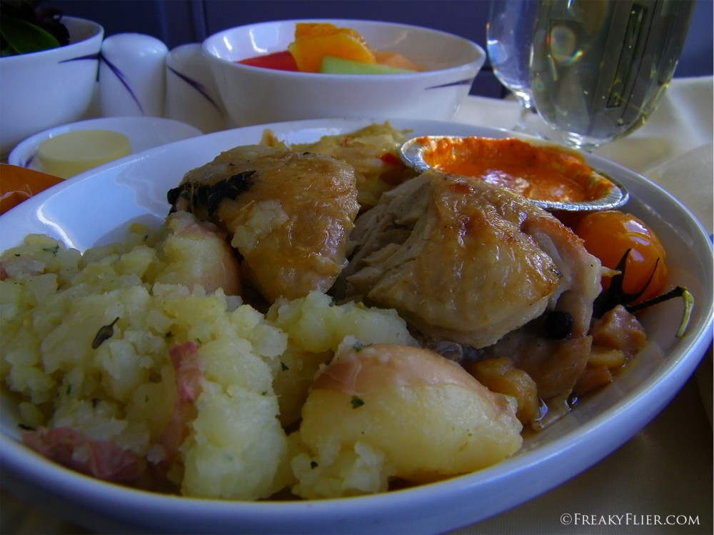 Lunch - Confit Chicken with smashed potatos on board China Airlines Business Class