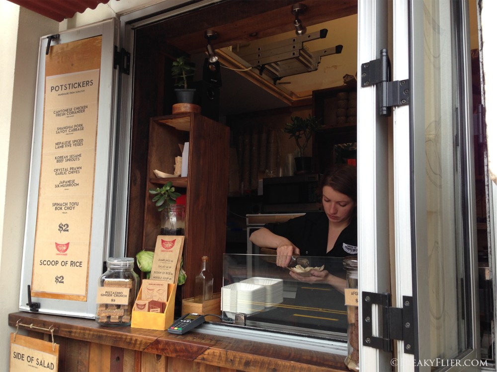 Serving the dumplings (or 'Potstickers')