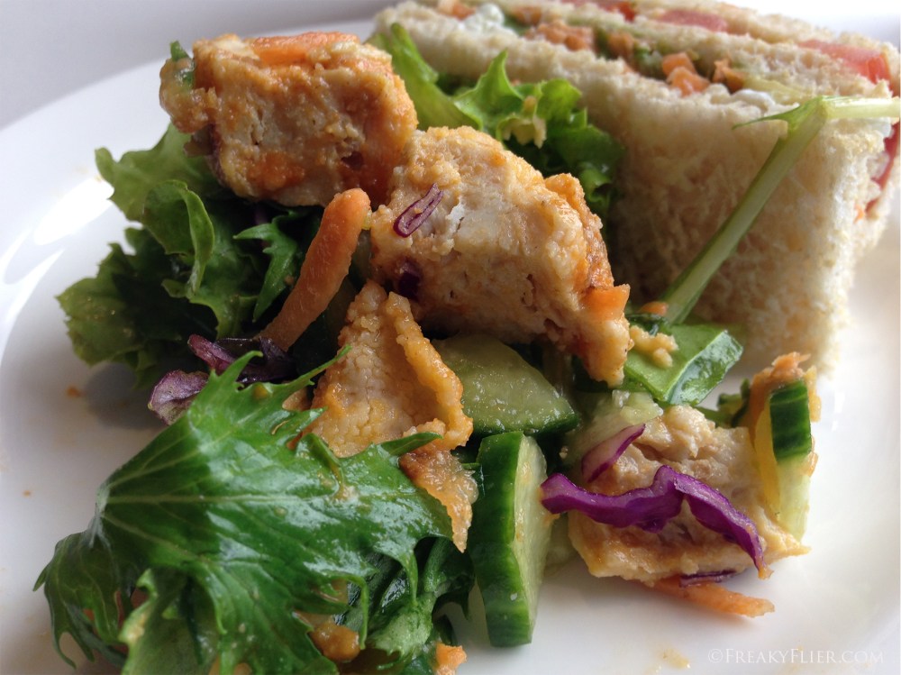 Flame Grilled Chicken Salad and Vegetable Club finger sandwich at the QantasClub Wellington