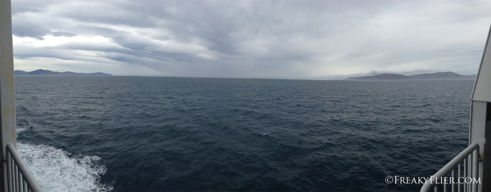 The South and North Islands can be both be seen from the ship