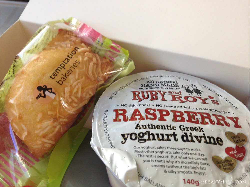 Inside the breakfats box yoghurt and friend