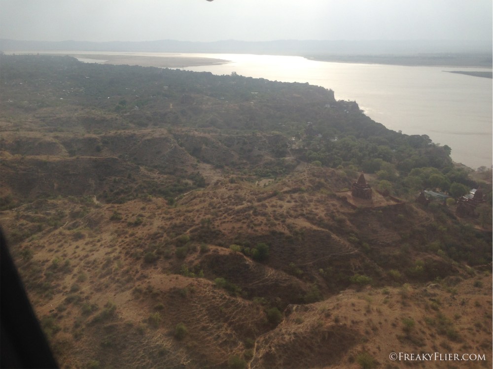 Landing at Nyaung U (Bagan). Note the ancient temple on the right