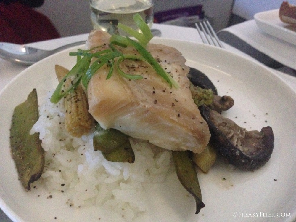 Steamed white fish of the day with heavenly vegetables and fragant rice