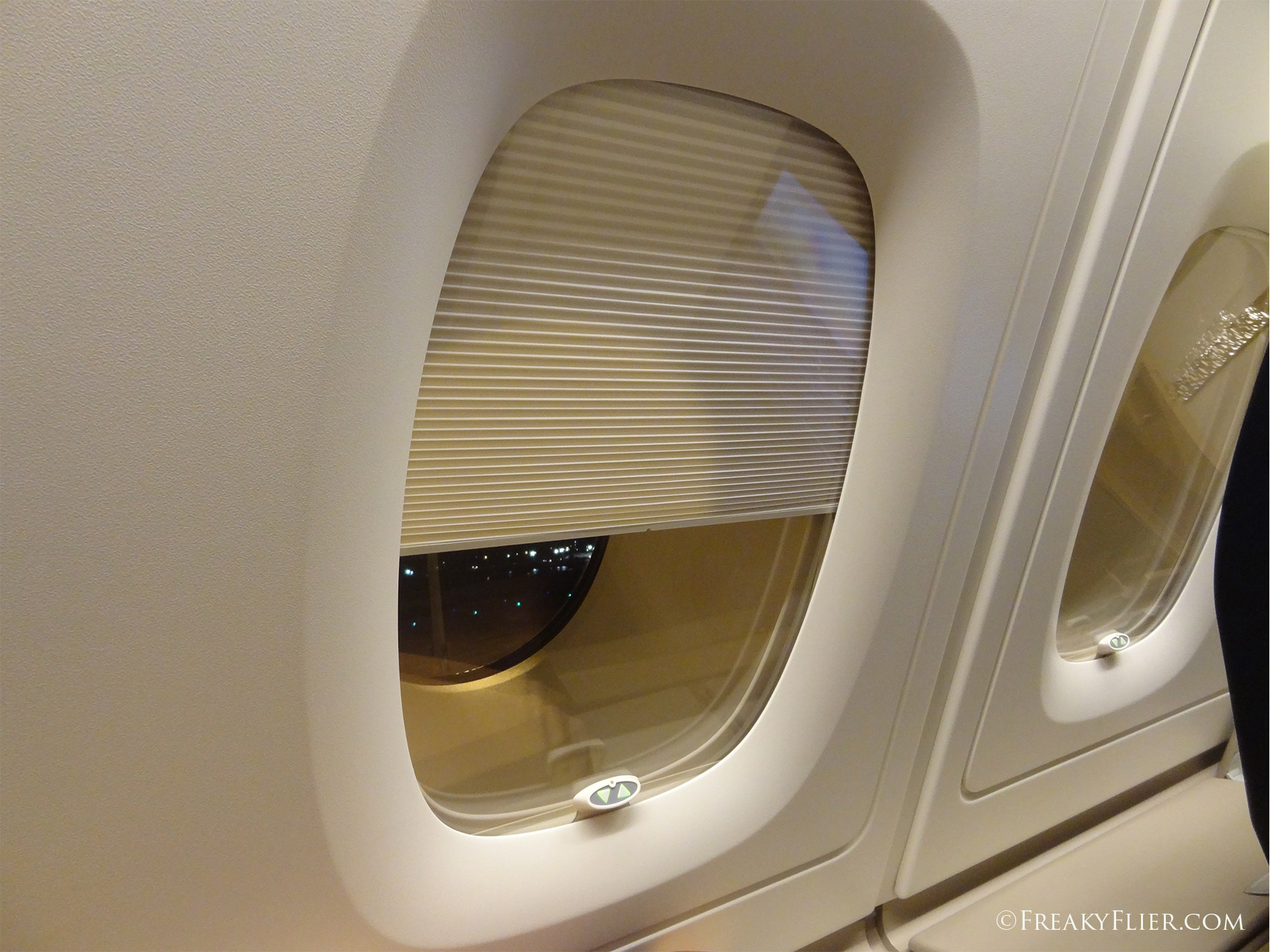 The electric window shades in Business Class