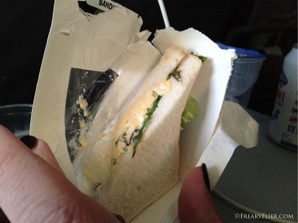 Egg and lettuce sandwich on board Jetstar to Bali