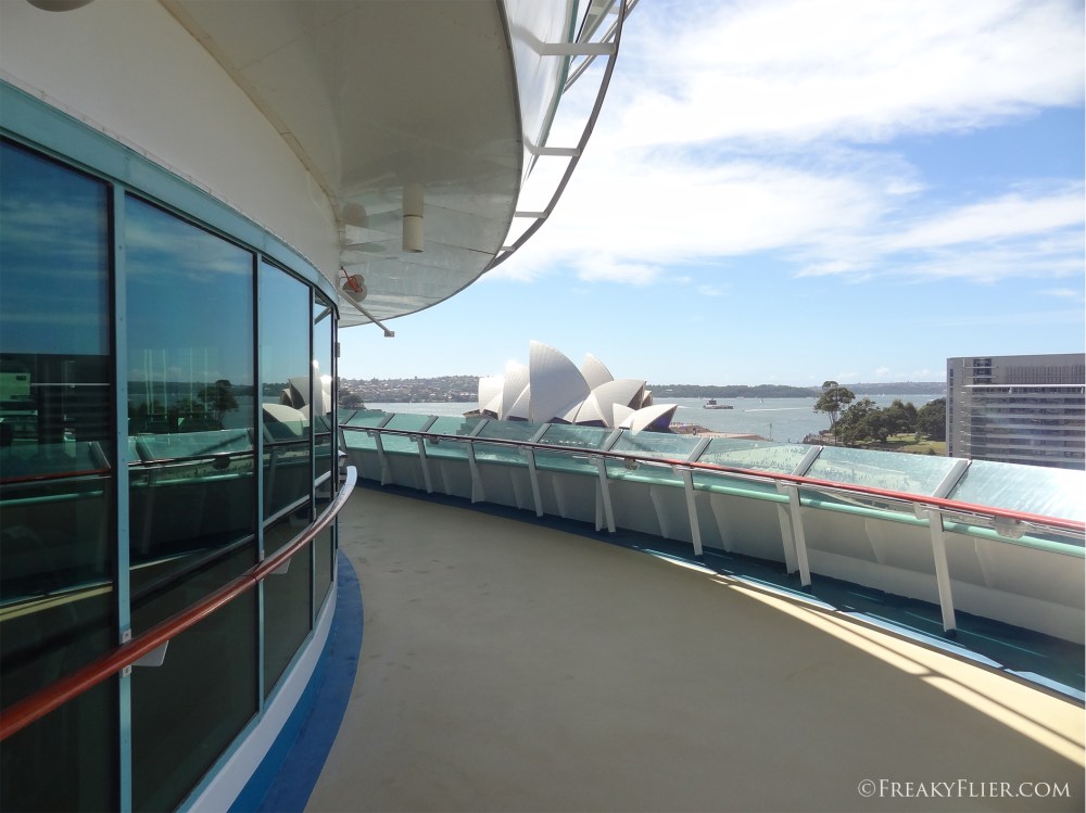 Walking around deck on the front of the ship